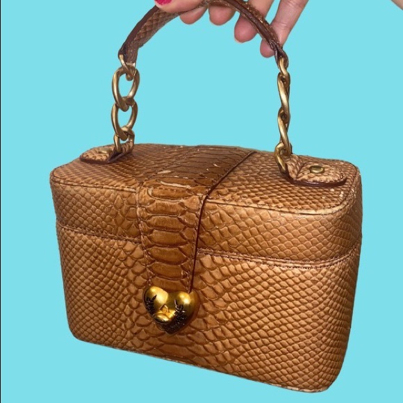 Y2K JUICY COUTURE Brown SNAKE SKIN MINI BAG Vintage train case cosmetic travel - Picture 4 of 17
